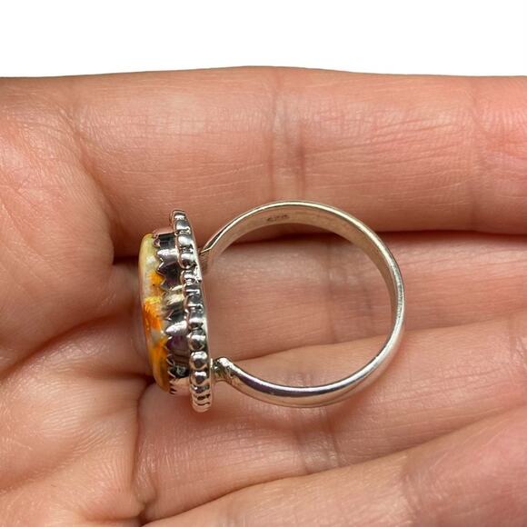 Heart-Shaped Silver and Orange Stone Ring - Picture 7 of 8